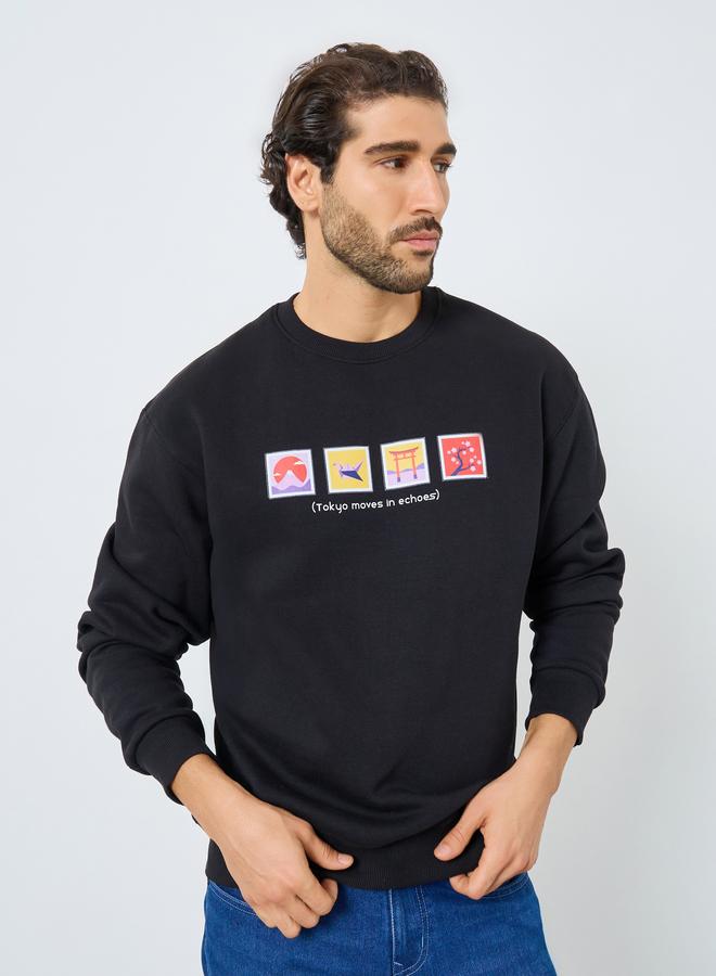 Styli Tokyo Graphic Print Black Sweatshirt - Image 3