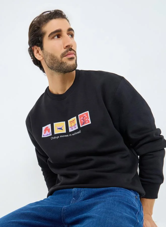 Tokyo Graphic Print Black Sweatshirt