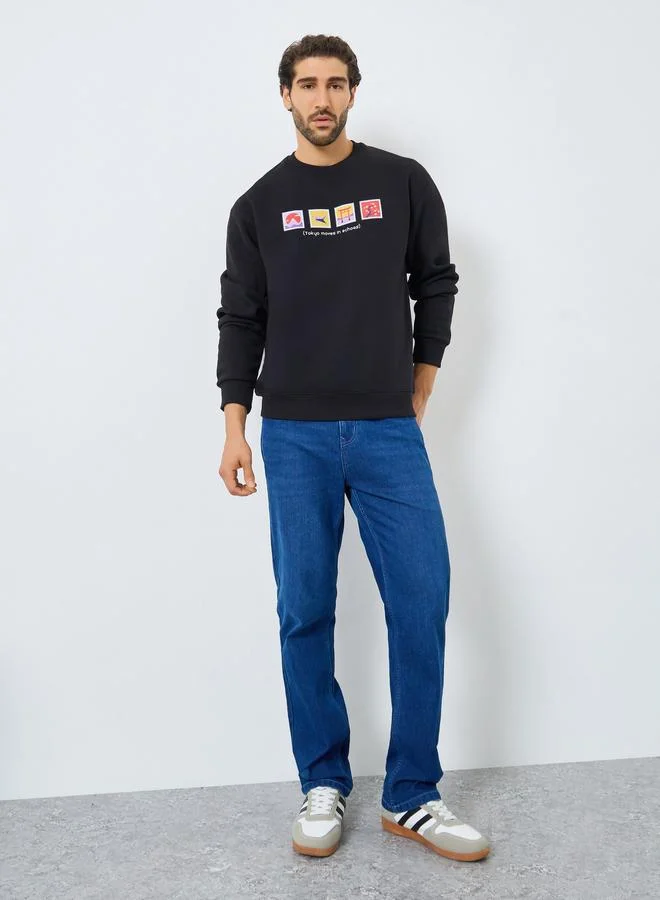 Styli Tokyo Graphic Print Black Sweatshirt