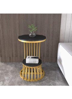 The Wood Club The Wood Club Round Coffee Table Metal Center Table Wooden Table Nesting Table Sofa Side Table Garden Table for Indoor Outdoor Table Modern End Table Bedside Table Sofa Couch Table Golden Frame 