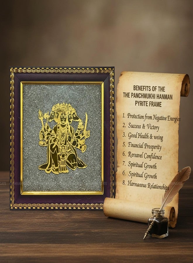 SHIVAMAGATE Panchmukhi Hanuman Pyrite Frame 7.5x7.5 Inch | Vastu Shastra Remedy for Office & Shop | Prosperity, Business Growth, Wealth Attraction & Positive Energy Wall Decor - Image 3