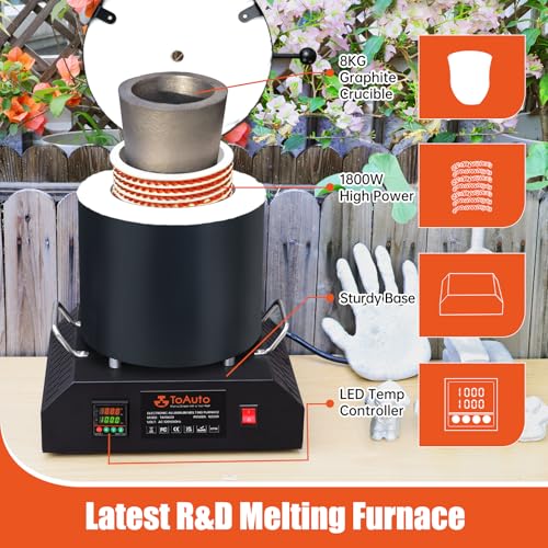 TOAUTO 8KG Large Electric Aluminum Melting Furnace ‎TAF8000, 1800W PID Smelter Kiln Electric Gold Smelting Furnace Kit, for Scrap Metal Recycle Melt Silver & Aluminum (below 1000℃ Metal） - Image 4