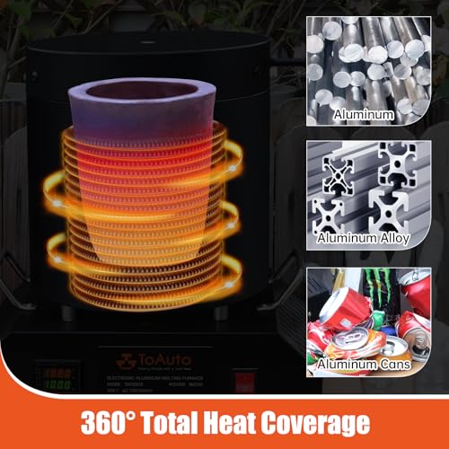 TOAUTO 8KG Large Electric Aluminum Melting Furnace ‎TAF8000, 1800W PID Smelter Kiln Electric Gold Smelting Furnace Kit, for Scrap Metal Recycle Melt Silver & Aluminum (below 1000℃ Metal） - Image 5