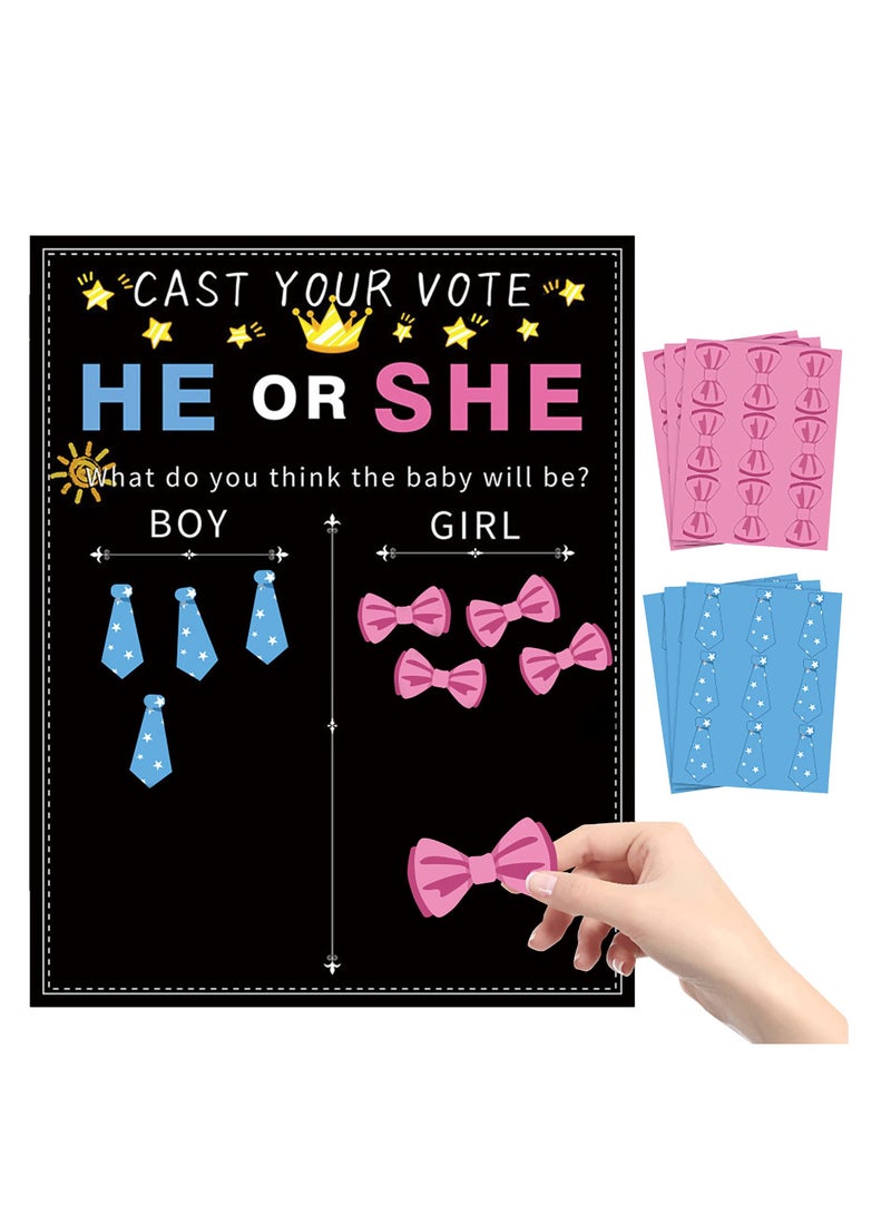 Excefore Baby Gender Reveal Board, Party Supplies Kit with Decorations Games Gender Reveal Voting Poster Board with Stickers, Chalkboard Design Party Games Kit (Tie + bow) - Image 1