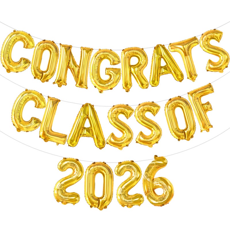 KatchOn Gold Congrats Class of 2026 Balloons 16 Inch Graduation Foil Balloon Banner for Graduation Decorations 2026 2026 Graduation Balloons for Graduation Party Decorations - Image 2