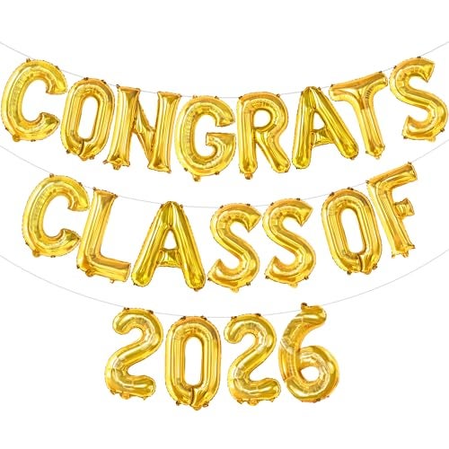 KatchOn Gold Congrats Class of 2026 Balloons 16 Inch Graduation Foil Balloon Banner for Graduation Decorations 2026 2026 Graduation Balloons for Graduation Party Decorations - Image 1