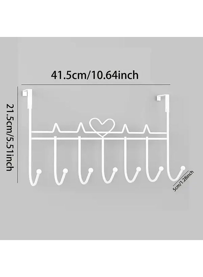 White Door Hanger With 7 Hooks No Drilling Wall Mount Storage Rack For Towels - Image 2