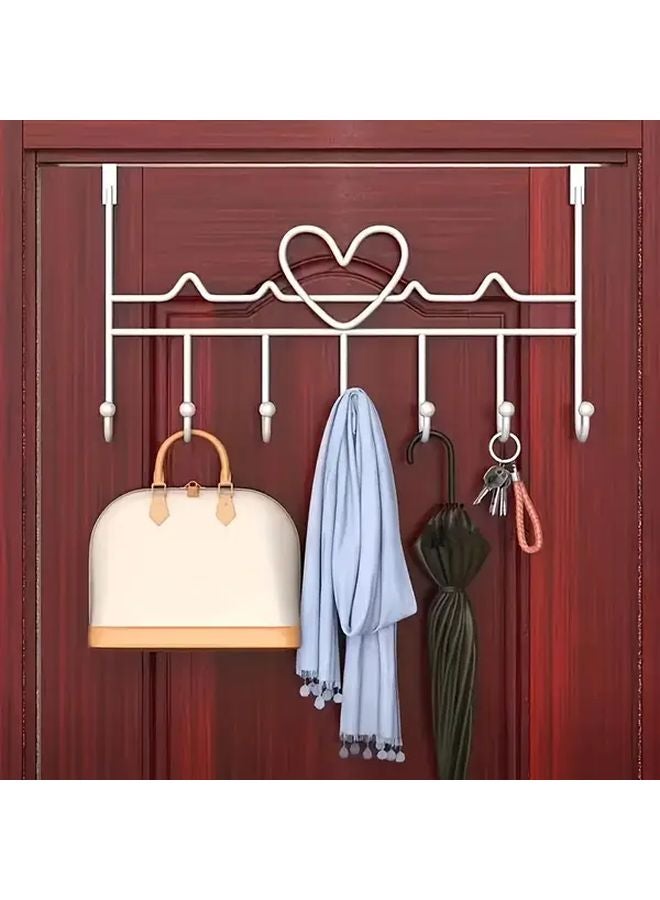 White Door Hanger With 7 Hooks No Drilling Wall Mount Storage Rack For Towels - Image 4