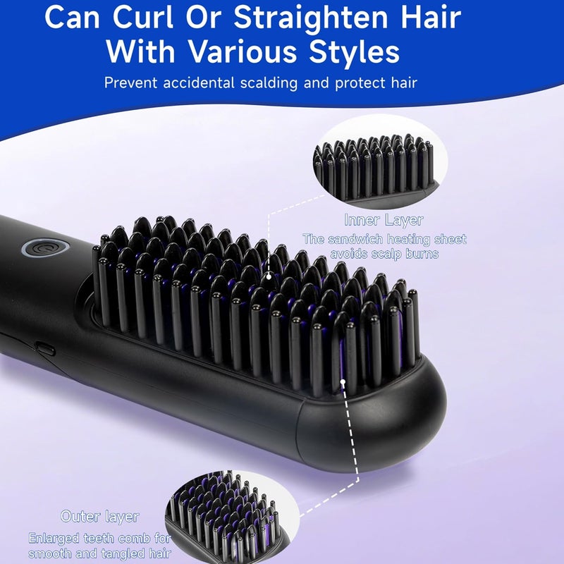 BOMIDI Cordless Hair Straightener Brush with Detachable for Easy Clean, 200M Negative Ions, 6-Speed Smart Temp Control and Type-C/Base Dual Charging, Travel-Friendly Styling Tool - Black - Image 5