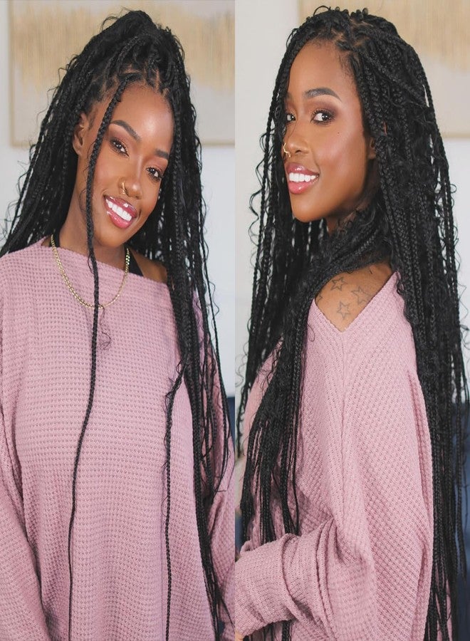 SuperNova Boho 36 inch Double Full Lace Wig With Curly Ends - Box Braided & Cornrow Braided Synthetic Wig - Goddess Lace Front Wig With Baby Hair - Image 1