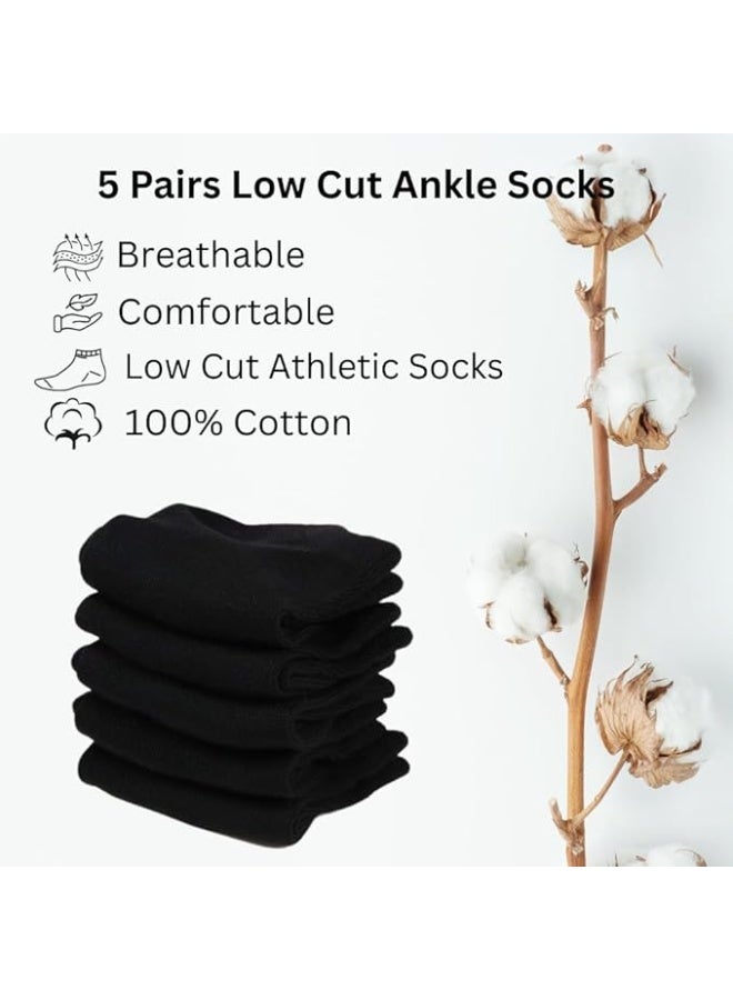 MIZAJIC Men's Socks 5 Pairs Socks Low Cut (Medium) Athletic Socks Ankle Socks, Breathable and Comfortable Men Sports Cotton Socks (Black) - Image 3