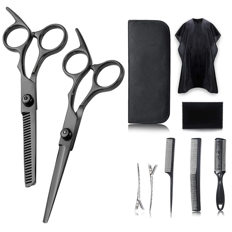 M'AYCREATE MAYCREATE® 10 Pcs Professional Hair Cutting Scissors For Men Hair Dressing Scissors Barber Kit with Hairdressing Scissor for Men Women Adult Kids Home Hair Cut Kit at Home - Image 1