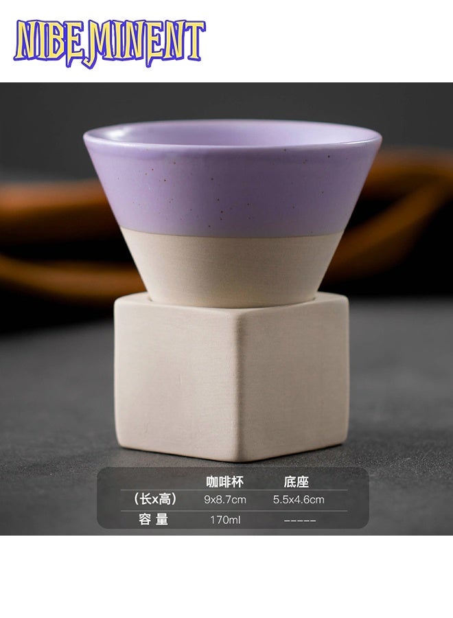 NIBEMINENT Coffee Cup Vintage Ceramic Coffee Mug with Base,Funnel Ceramic Japanese Coffee Tea Mugs,Handmade Art Triangle Tapered Porcelain Cups,Cappuccino Mug for Hot and Cold Drinks  - Image 1