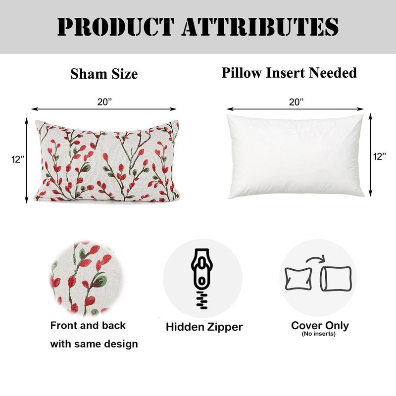 YOUR SMILE Classical Embroidery Jacquard Christmas Red Square Decorative Throw Pillow Case Cushion Cover 12x20 inch - Image 4