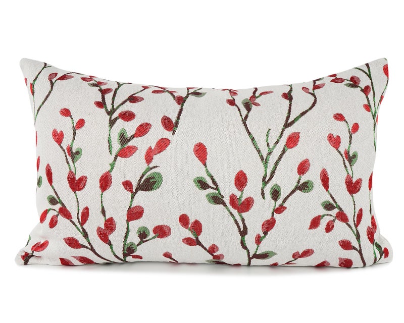 YOUR SMILE Classical Embroidery Jacquard Christmas Red Square Decorative Throw Pillow Case Cushion Cover 12x20 inch - Image 1
