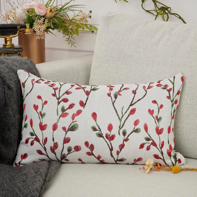 YOUR SMILE Classical Embroidery Jacquard Christmas Red Square Decorative Throw Pillow Case Cushion Cover 12x20 inch - Image 2