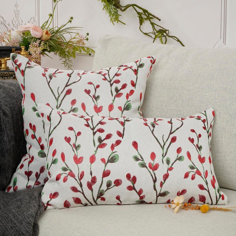 YOUR SMILE Classical Embroidery Jacquard Christmas Red Square Decorative Throw Pillow Case Cushion Cover 12x20 inch - Image 5