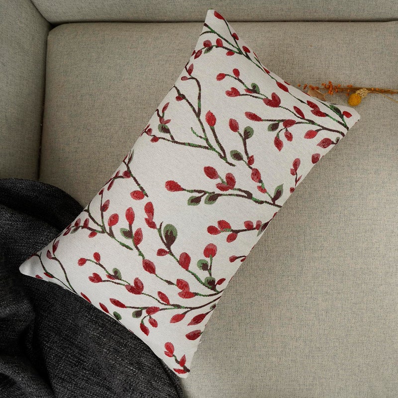 YOUR SMILE Classical Embroidery Jacquard Christmas Red Square Decorative Throw Pillow Case Cushion Cover 12x20 inch - Image 3