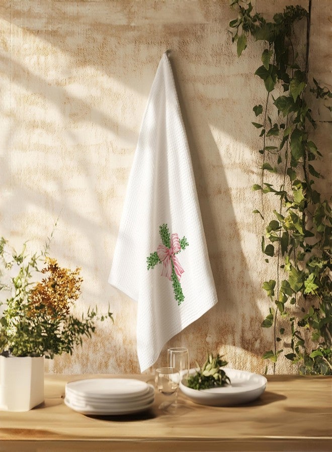 PIUD Coquette Pink Boxwood Cross Christian Kitchen Towels, Preppy Easter Hand Towels, 16x24 Inch - Image 3