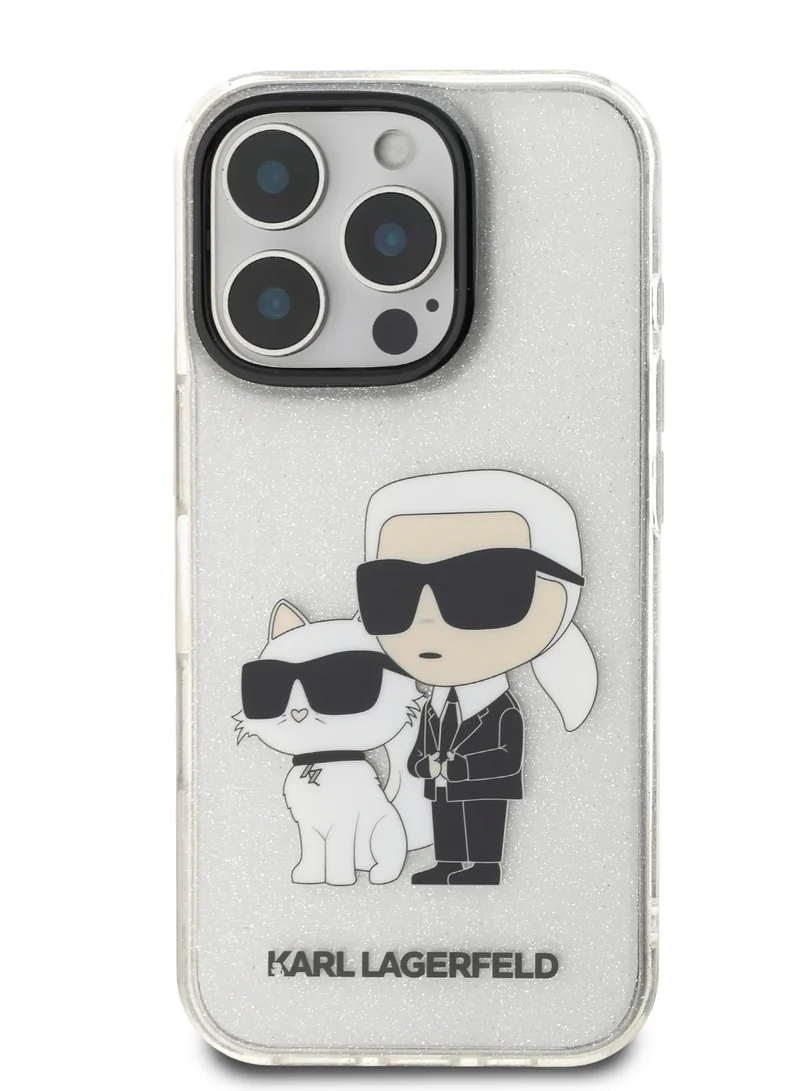 Karl Lagerfeld IML Glitter Hard Case with NFT Karl & Choupette Logo for iPhone 16 Pro Max / Drop protection / Slim Profile / Comfortable Grip-Transparent