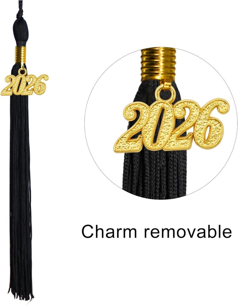 Matte Graduation Gown Set: 48 Inch Black Thick Matte Polyester With Strong Zipper - Cap And Tassel With Removable 2021 Year Charms For High School Or Bachelor Graduation Ceremony - Image 4