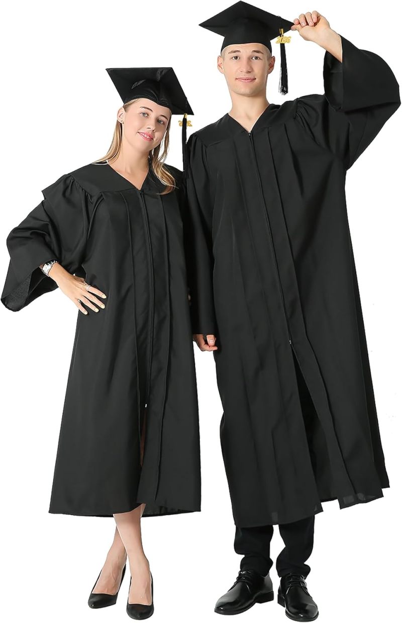 Matte Graduation Gown Set: 48 Inch Black Thick Matte Polyester With Strong Zipper - Cap And Tassel With Removable 2021 Year Charms For High School Or Bachelor Graduation Ceremony - Image 2