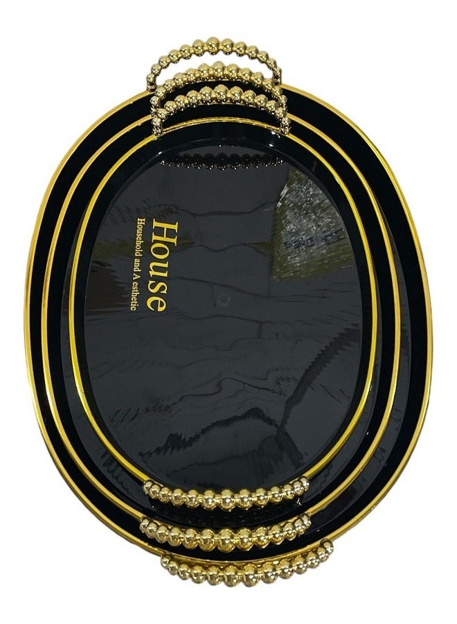 Luxury Oval, Black and Gold Serving Trays Set of 3 - Image 1