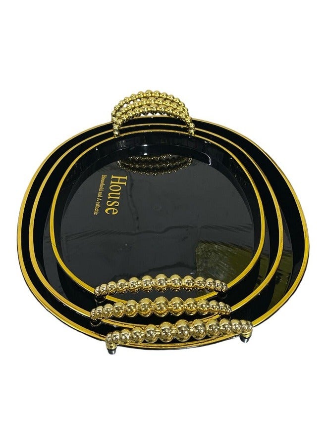 Luxury Oval, Black and Gold Serving Trays Set of 3 - Image 2