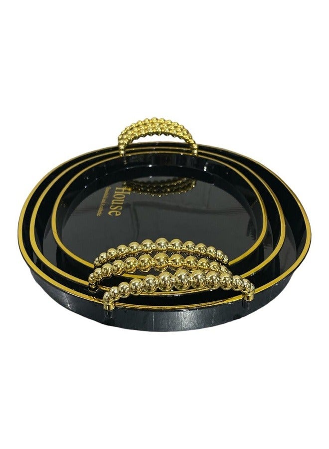 Luxury Oval, Black and Gold Serving Trays Set of 3 - Image 3