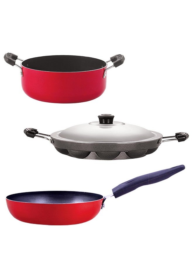 نيرلون مجموعة هدايا من أواني الطهي المصنوعة من الألومنيوم غير اللاصقة من نيرلون، مكونة من 3 قطع (متوافقة مع الغاز) (CVG_AP12_CS24) - Image 1