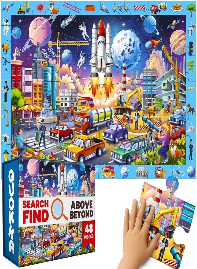 QUOKKA Floor Puzzles for Kids Ages 4-8 - 2x3 FT Giant Search and Find Educational Jigsaw - 48 Large Pieces - Above and Beyond Observational Scene - Fun Montessori Learning Activity with Gift Box - Image 1