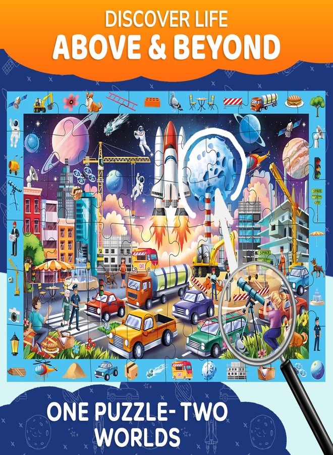QUOKKA Floor Puzzles for Kids Ages 4-8 - 2x3 FT Giant Search and Find Educational Jigsaw - 48 Large Pieces - Above and Beyond Observational Scene - Fun Montessori Learning Activity with Gift Box - Image 3