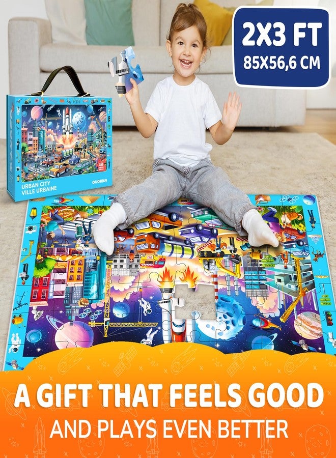 QUOKKA Floor Puzzles for Kids Ages 4-8 - 2x3 FT Giant Search and Find Educational Jigsaw - 48 Large Pieces - Above and Beyond Observational Scene - Fun Montessori Learning Activity with Gift Box - Image 2