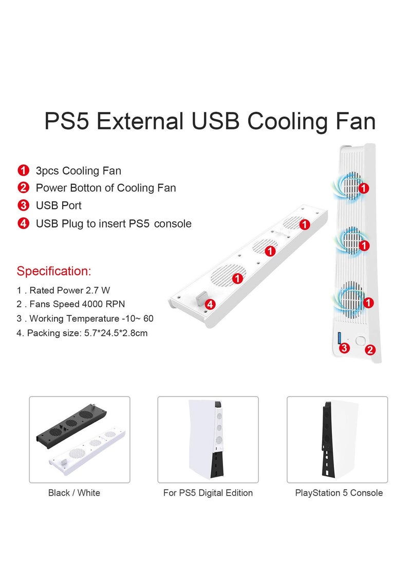 Cooling Fan for PS5, USB External Cooler 3 Fan Temperature Control Cooling Fans for Sony Playstation 5 Digital Edition Game Console