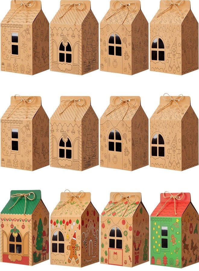 Harloon 12 Sets Gingerbread Paper Coloring Houses DIY Craft Color Your Own Cardboard Gingerbread House Kit Christmas Coloring Kraft House for Christmas Holiday Party Favor Gift - Image 1