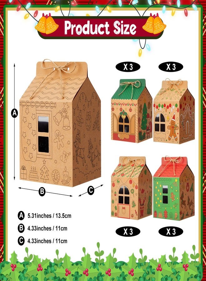 Harloon 12 Sets Gingerbread Paper Coloring Houses DIY Craft Color Your Own Cardboard Gingerbread House Kit Christmas Coloring Kraft House for Christmas Holiday Party Favor Gift - Image 2