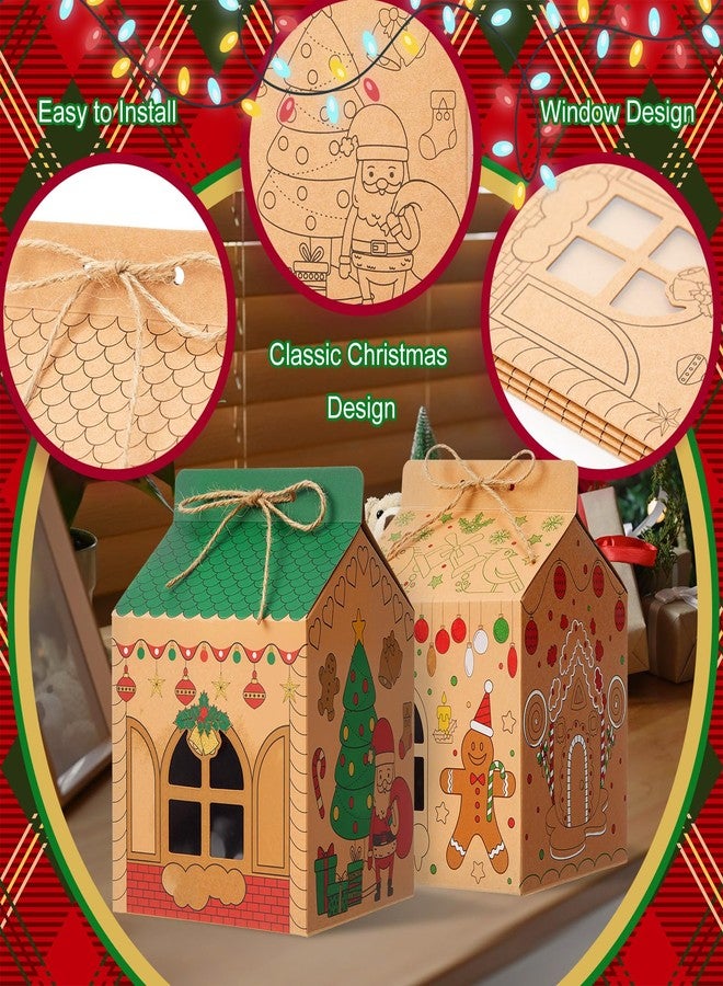 Harloon 12 Sets Gingerbread Paper Coloring Houses DIY Craft Color Your Own Cardboard Gingerbread House Kit Christmas Coloring Kraft House for Christmas Holiday Party Favor Gift - Image 3