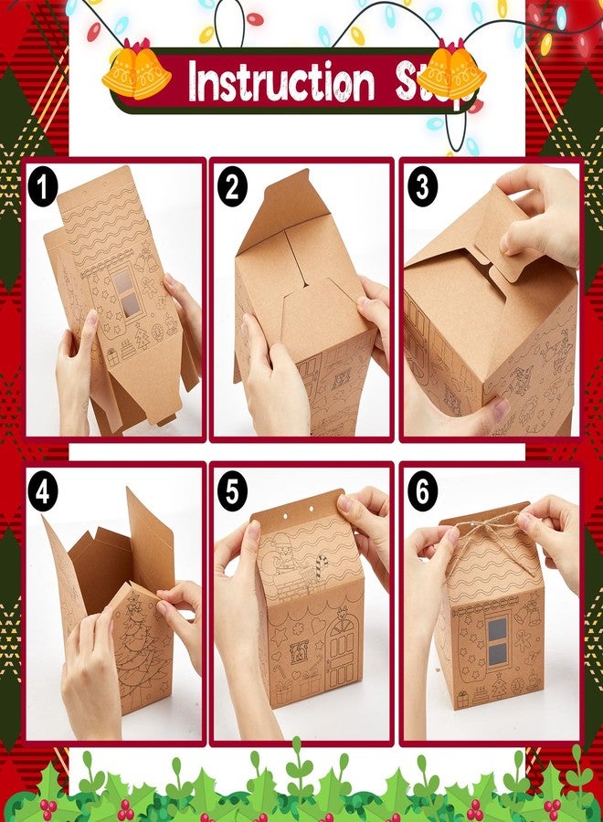 Harloon 12 Sets Gingerbread Paper Coloring Houses DIY Craft Color Your Own Cardboard Gingerbread House Kit Christmas Coloring Kraft House for Christmas Holiday Party Favor Gift - Image 4