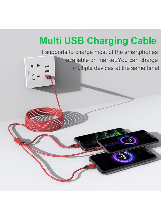 MTAKYI Multi 3 in 1 USB Long iPhone Charging Cable, 1.8M/5.9Ft Nylon Braided Universal Phone Charger Cord USB C/Micro USB/Lightning Connector Adapter for Android/Apple/Samsung/LG/Pixel/Huawei/XiaoMi(Red) - Image 3