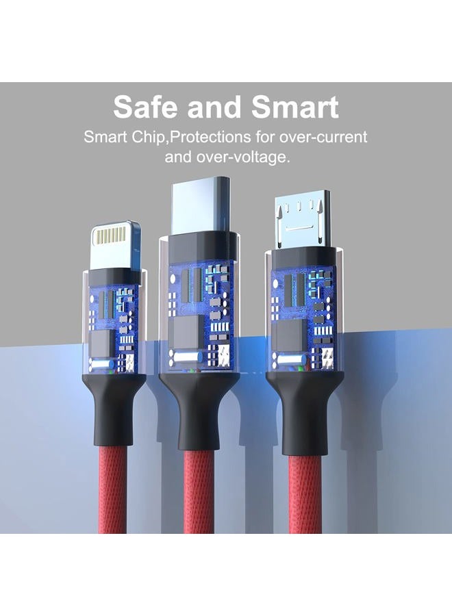 MTAKYI Multi 3 in 1 USB Long iPhone Charging Cable, 1.8M/5.9Ft Nylon Braided Universal Phone Charger Cord USB C/Micro USB/Lightning Connector Adapter for Android/Apple/Samsung/LG/Pixel/Huawei/XiaoMi(Red) - Image 5