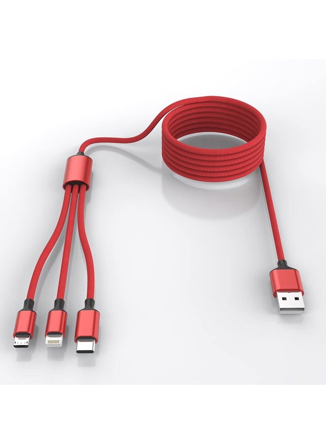 MTAKYI Multi 3 in 1 USB Long iPhone Charging Cable, 1.8M/5.9Ft Nylon Braided Universal Phone Charger Cord USB C/Micro USB/Lightning Connector Adapter for Android/Apple/Samsung/LG/Pixel/Huawei/XiaoMi(Red) - Image 1