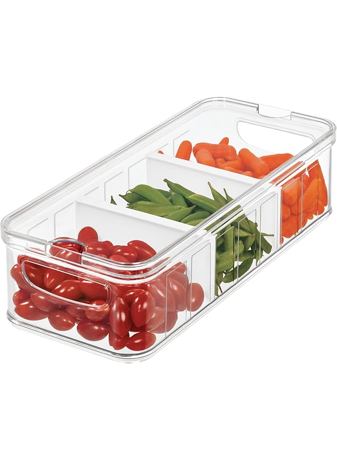 IDesign Crisp Stackable Refrigerator And Pantry Large Divided Bin, Bpa Free Plastic, Clear And White - Image 1