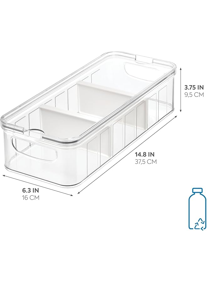 IDesign Crisp Stackable Refrigerator And Pantry Large Divided Bin, Bpa Free Plastic, Clear And White - Image 2