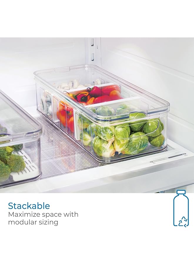 IDesign Crisp Stackable Refrigerator And Pantry Large Divided Bin, Bpa Free Plastic, Clear And White - Image 3