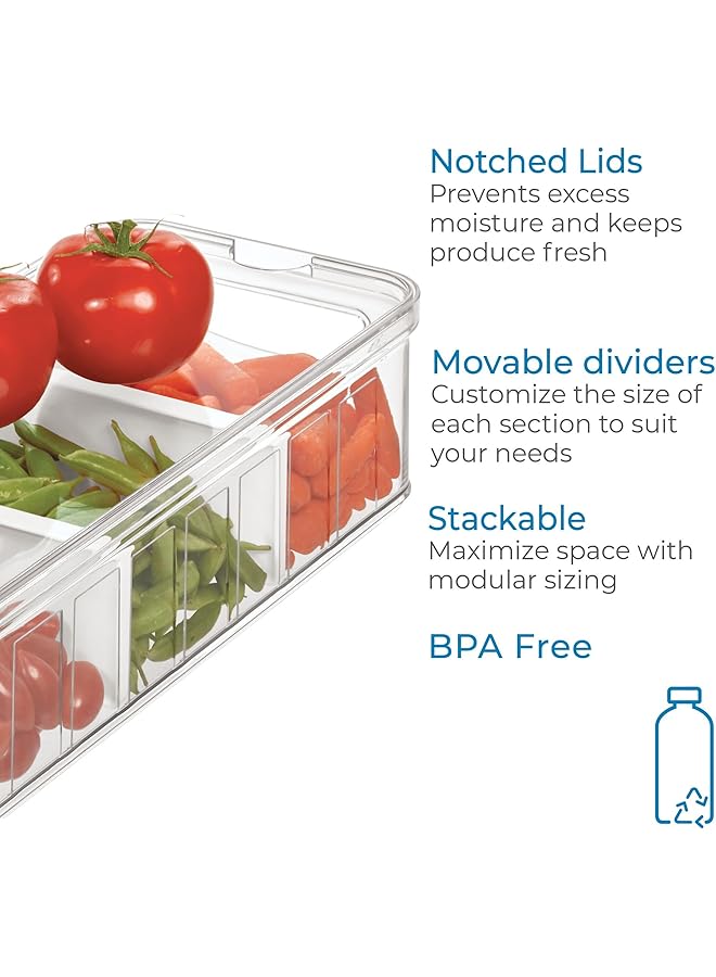 IDesign Crisp Stackable Refrigerator And Pantry Large Divided Bin, Bpa Free Plastic, Clear And White - Image 4