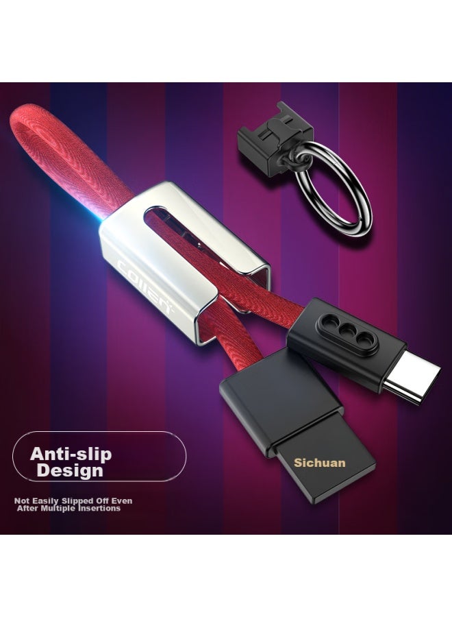 Collen Creative Portable Keychain-shaped Type-c Data Cable, Compatible With Huawei P10/p9/honor 8/mate9/v10/xiaomi, China Red - Image 1