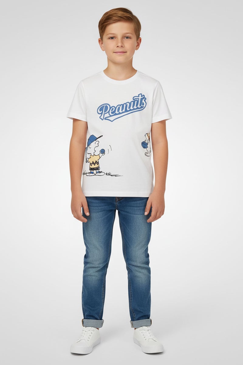 Peanuts Kids Boy Crew Neck Short Sleeve Graphic Print T-Shirt, White - Image 1
