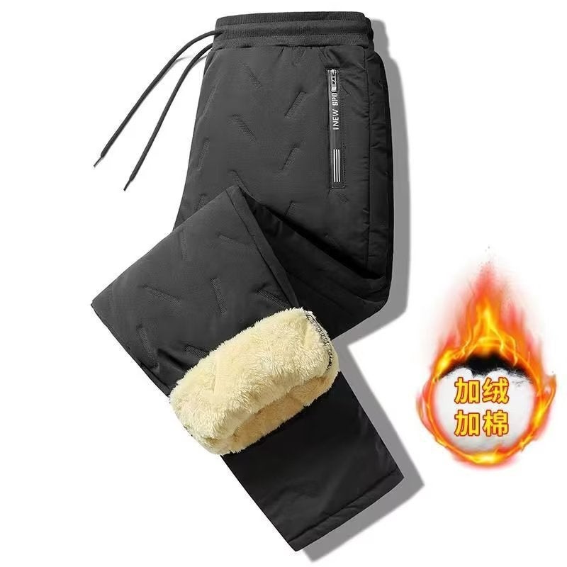 Thick Windproof Warm Trousers dark gray Black fleece-lined 