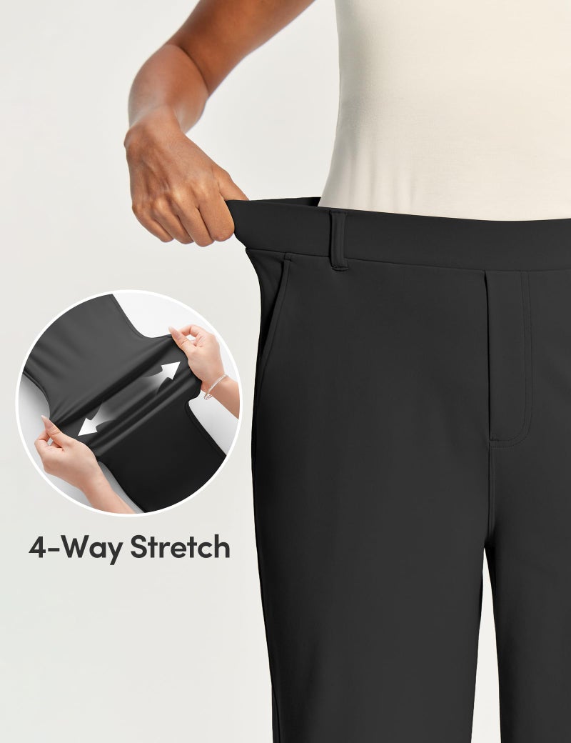 IUGA Womens Dress Pants Wide Leg Pull On Work Pants Women Stretchy High Waisted Business Casual Trousers Slacks with Pockets Black - Image 4