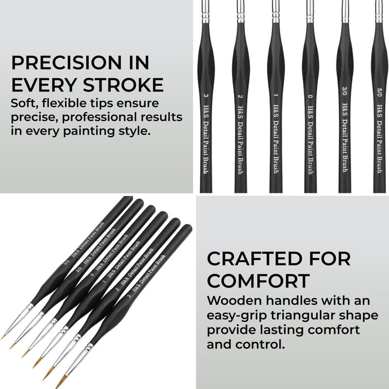 H&S Fine Detail Paint Brush Set for Oil & Acrylic Painting - 6pcs - Thin Tip Paint Brushes with Synthetic Hair - Miniature Model Brushes Also for Watercolor - Image 2